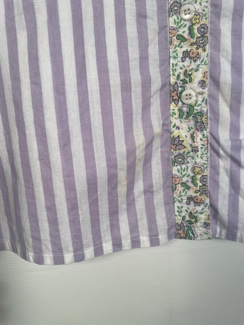 Vintage 1990s Plus Size Spring Floral All Cotton Striped Blouse Size 16 XL