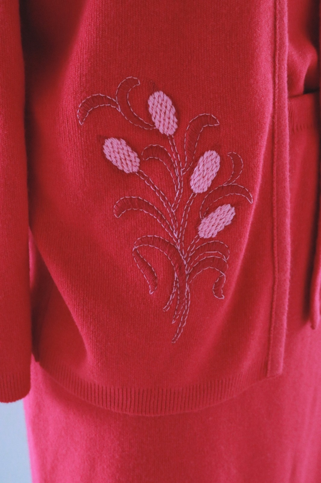 NWOT Vintage 50s 60s Pink 3 Piece Skirt, Top + Cardigan Set Embroidered Sz M