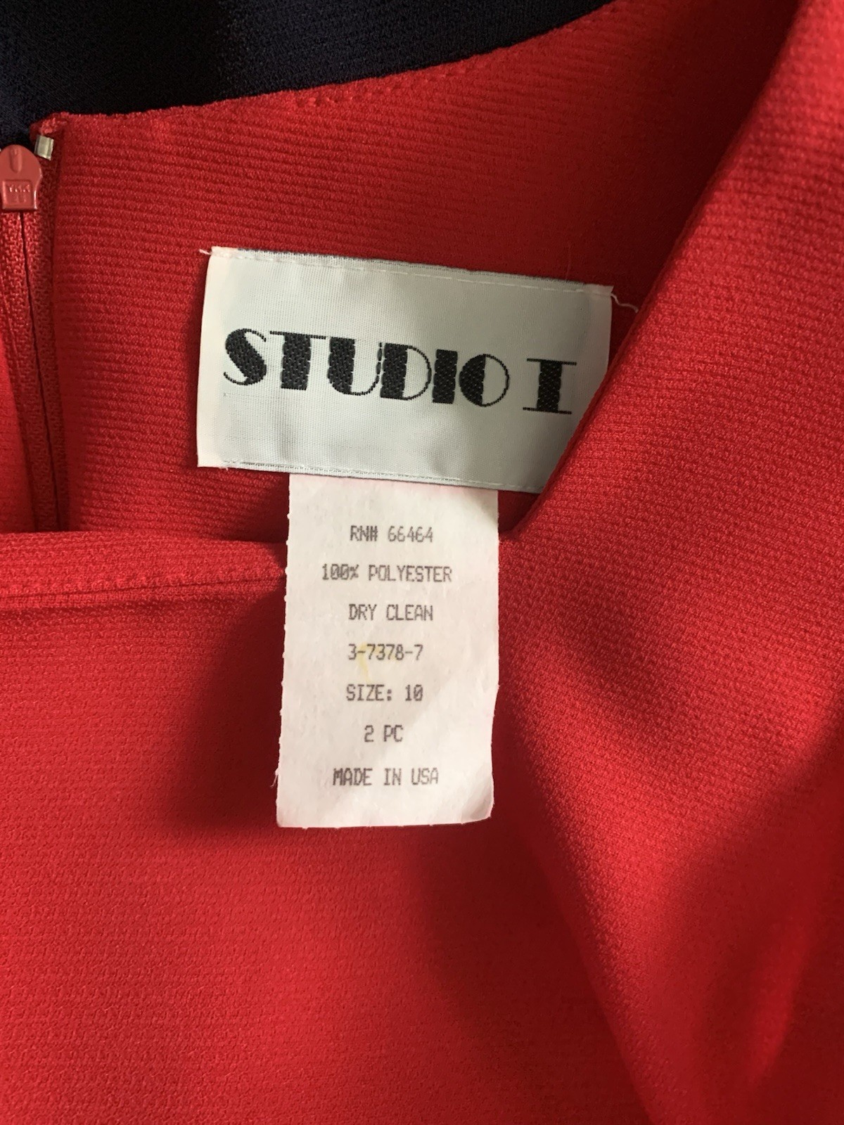 STUDIO I Faux Skirt 2 pc Suit Dress Size 10 Polyester Vintage Red/Navy B32-3