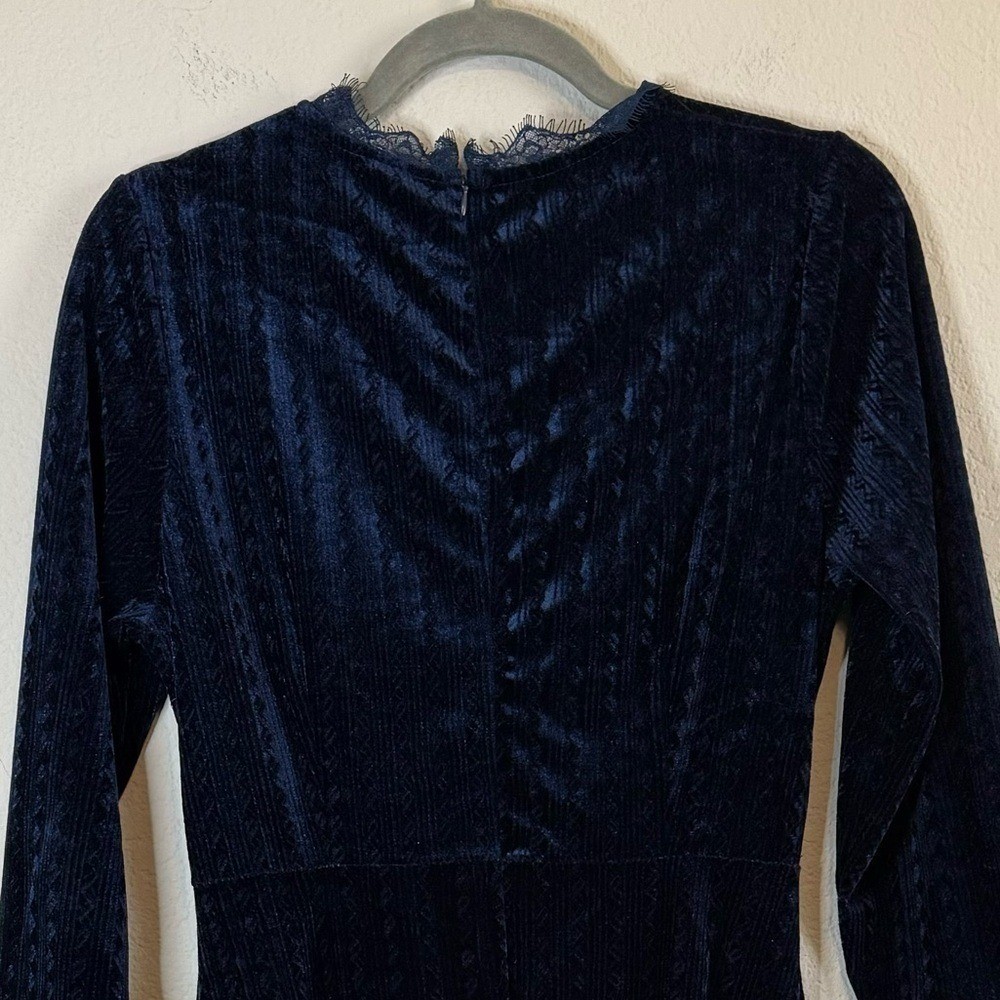 Dark Navy Blue Velvet Surplice Vintage Knee Length Dress Size Large