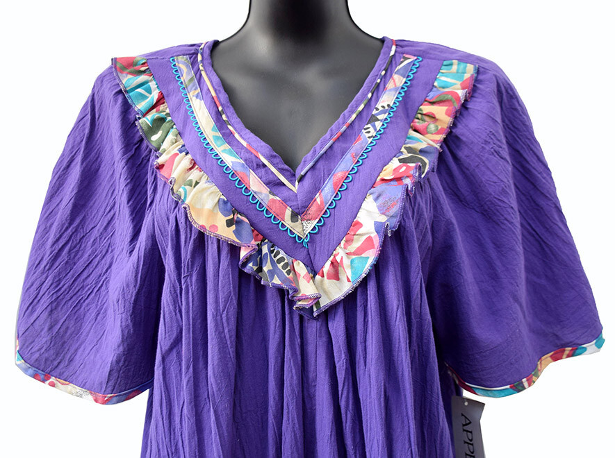 Vintage APPEL House Dress Mumu GRAPE Purple Kaftan V-Neck Butterfly Sleeves, NWT