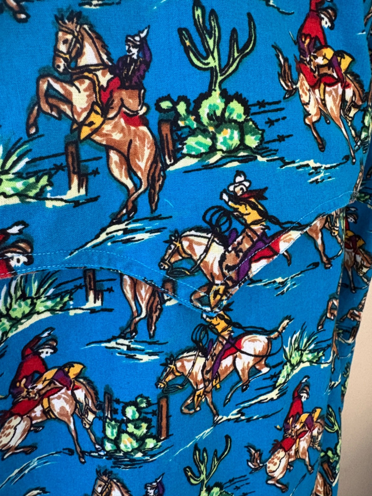 Vintage 90s Womens Western Wear Button down Blouse S Blue Rodeo Country Cowgirl