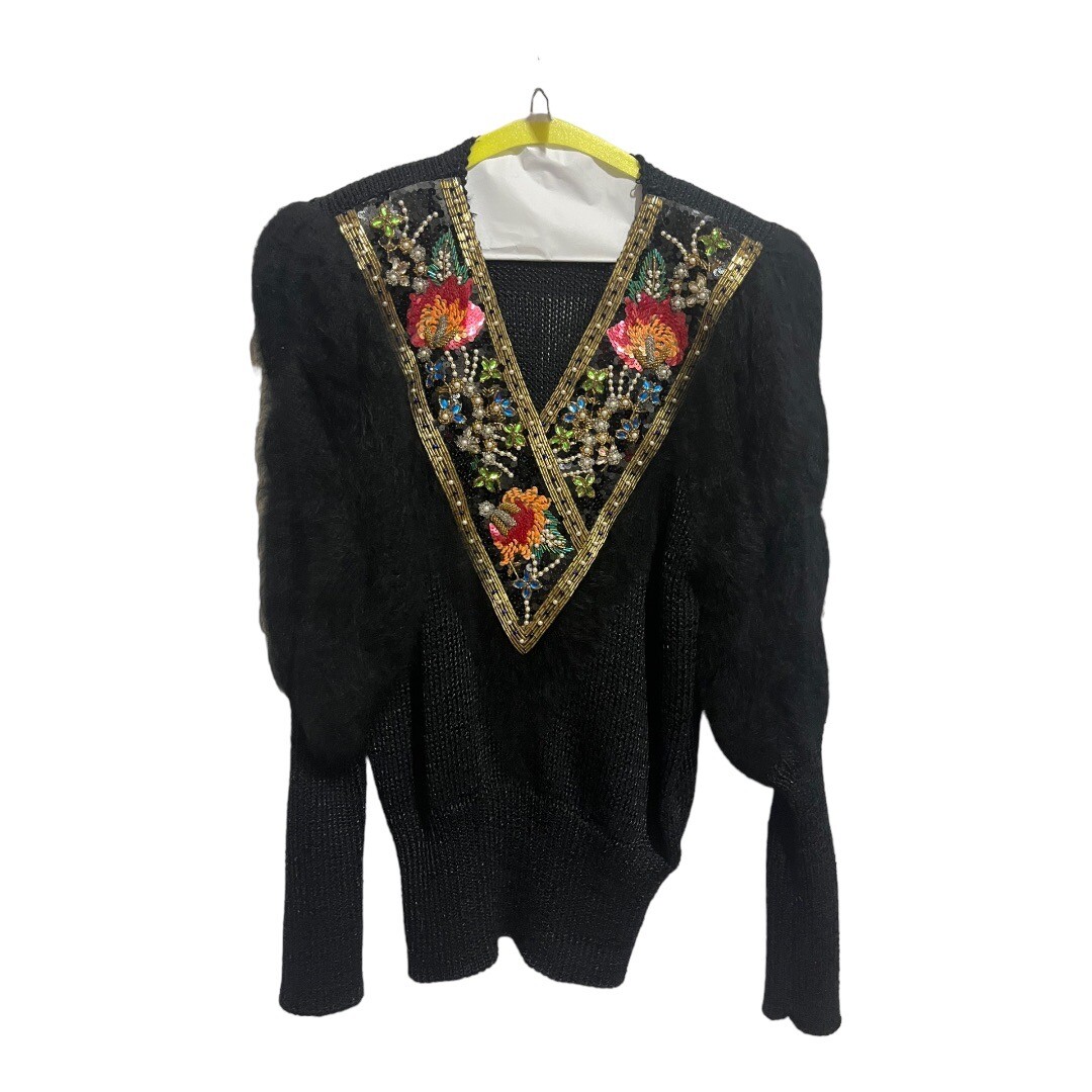 Vintage Side Effects Sequin And Beaded Angora Sweater