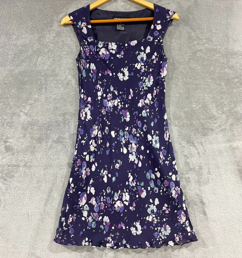 Vintage 90s Jones New York Florla Purple Square Neck Dress Sundress Sheath Sz 4