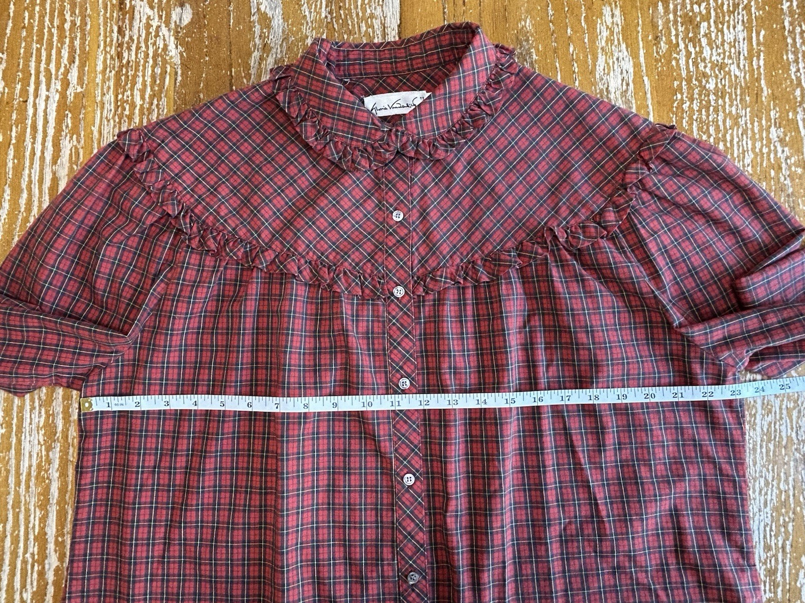 VTG 70s GLORIA VANDERBILT Plaid Ruffle Trim Prairie Victorian Button Top Sz 40