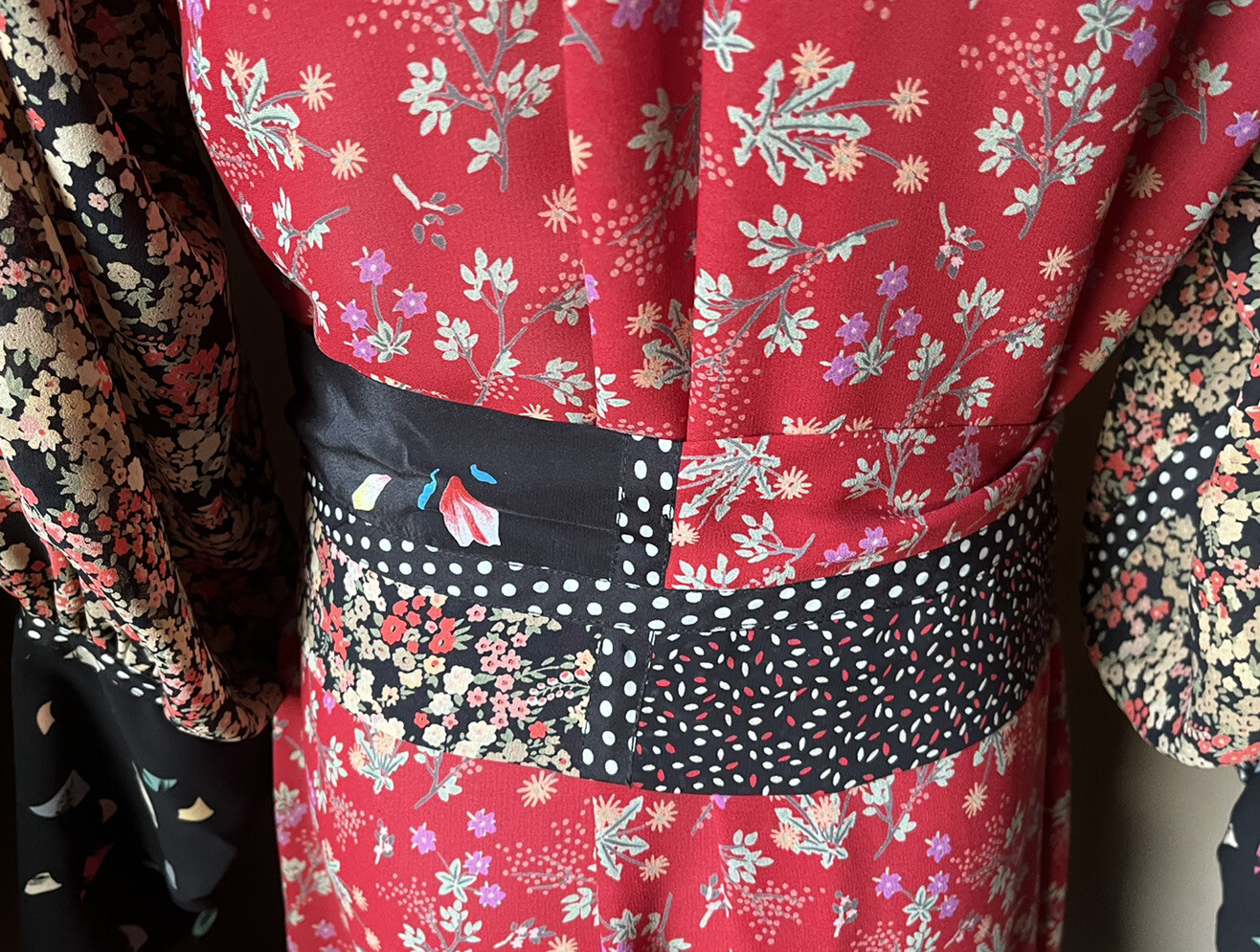 KOOS VAN DEN AKKER Floral, Dot, & Mod Art Mixed Print, Belted Boho Dress Size 6