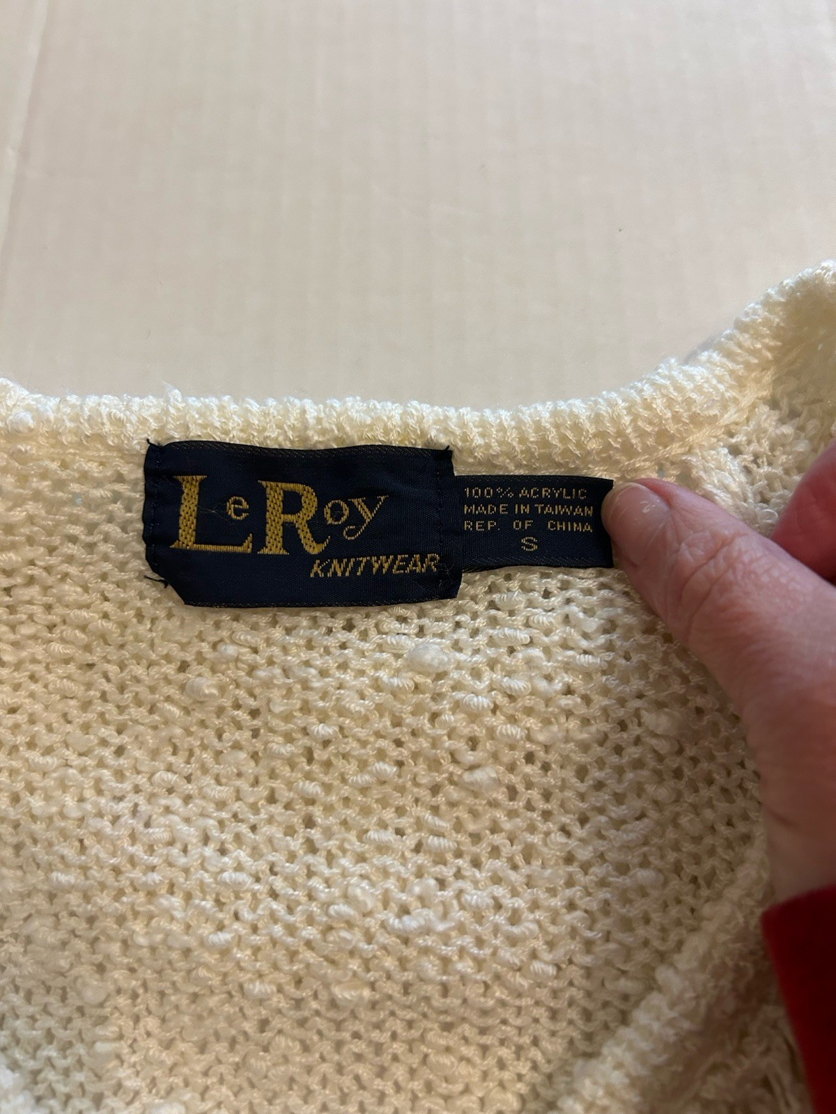 Vtg 80s LeRoy knitwear Ivory Sweater Sz Small Ruffle Crochet Cottagecore Frilly