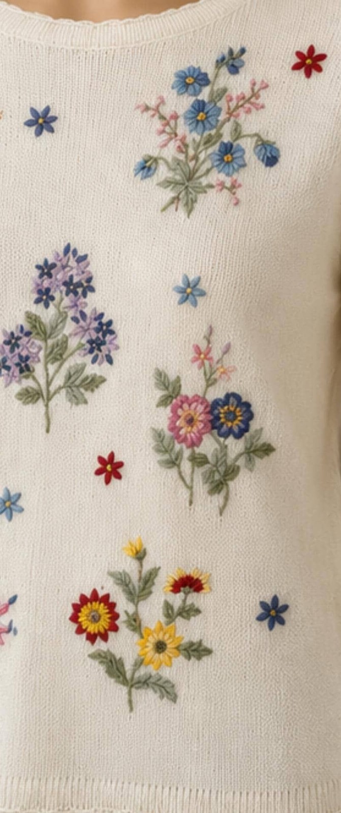 Salon Studio by Haband Floral Embroidered Ramie Cotton Sweater Women’s Large VTG