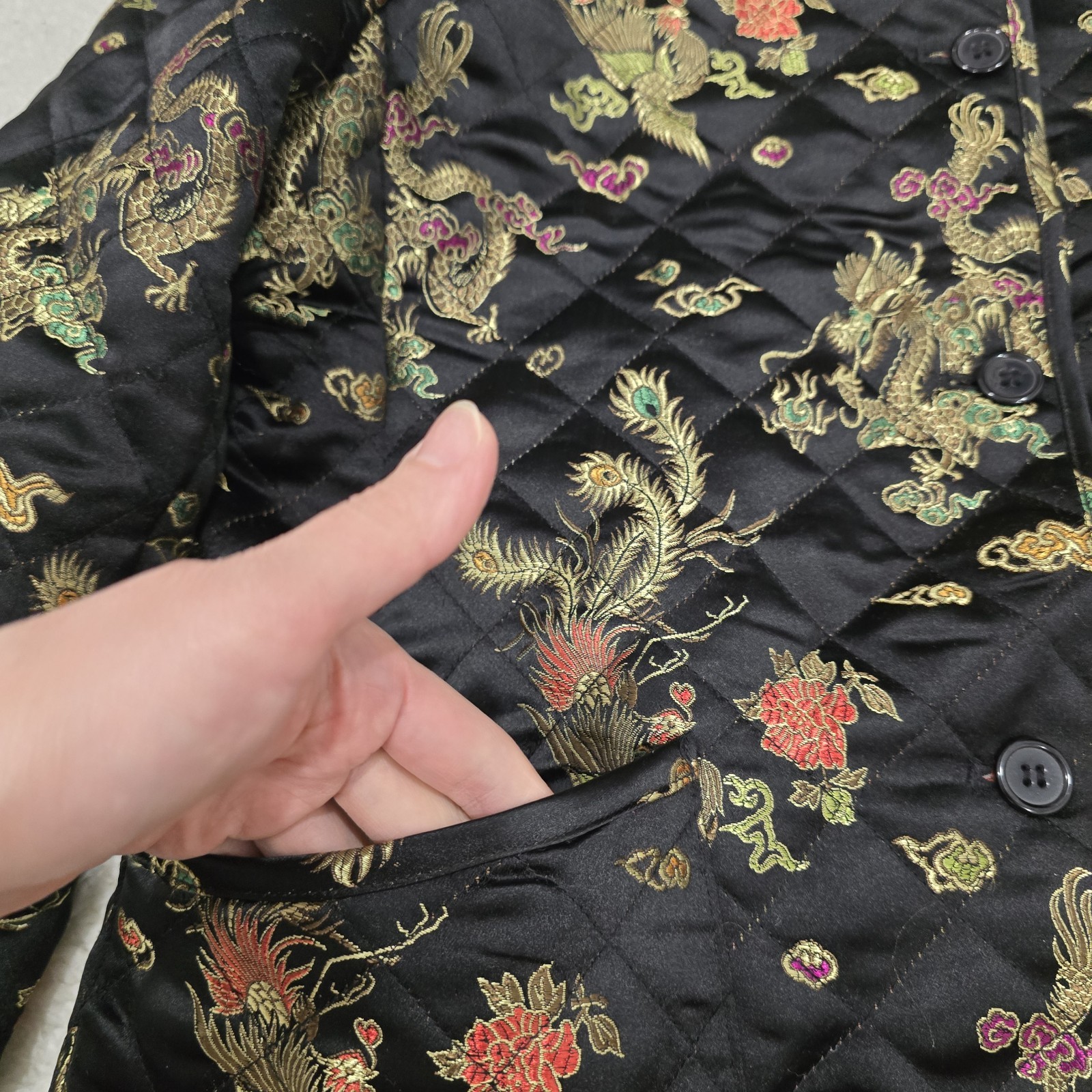 Vintage 90s Uniform John Paul Richard Quilted Dragon Phoenix Jacket Brocade M