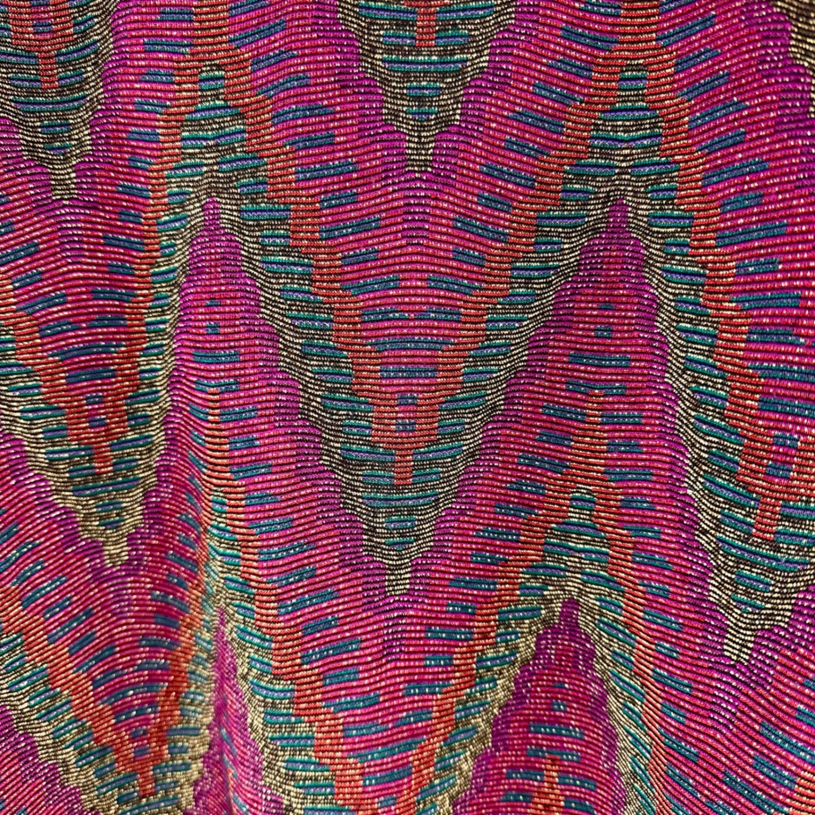 Metallic Vintage 80s 90s Chevron Knit Tunic Top Pink Sparkle 3X Holiday Glam