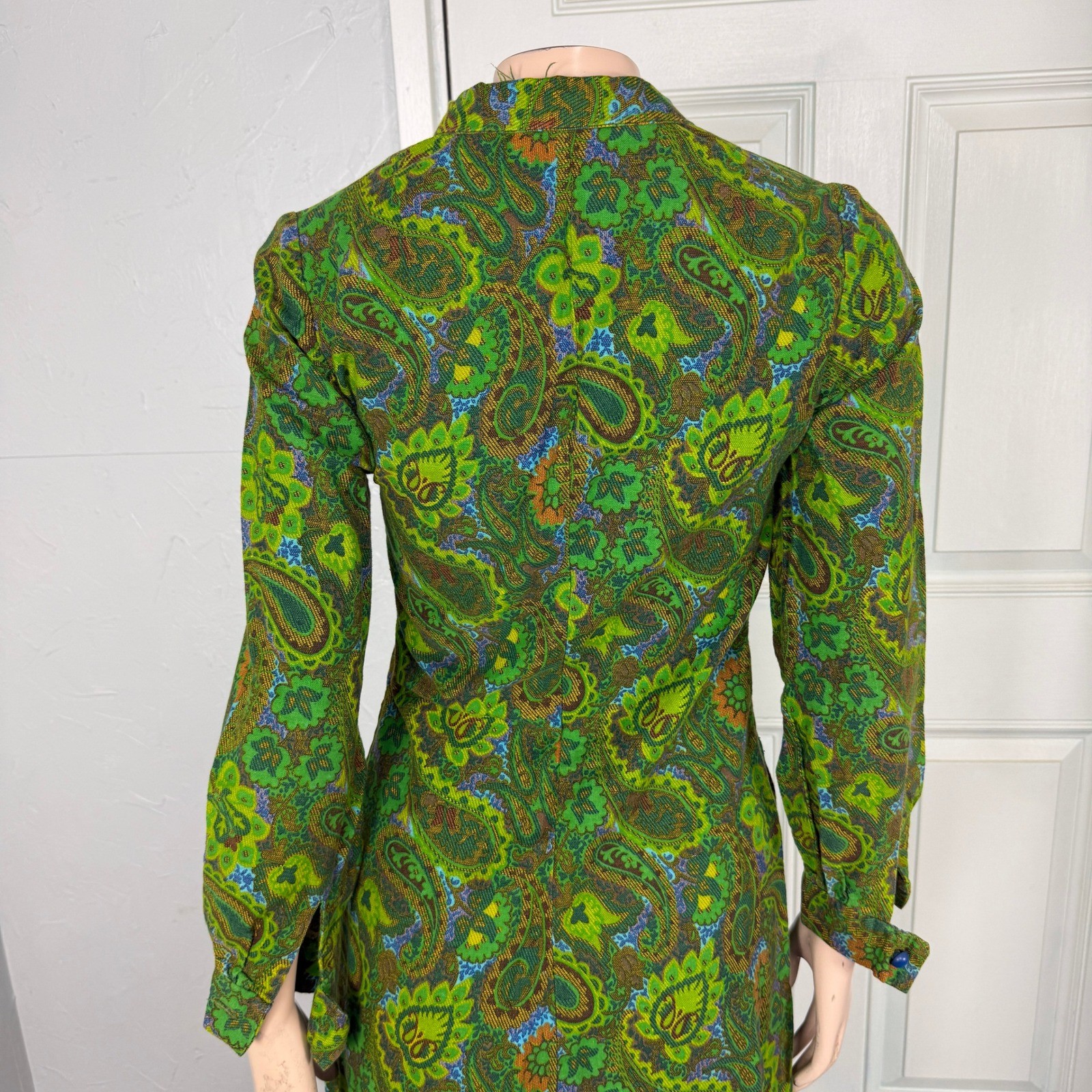 Vintage 60s 70s Handmade Cotton Shift Dress Mod Paisley Floral Retro Button JJ4