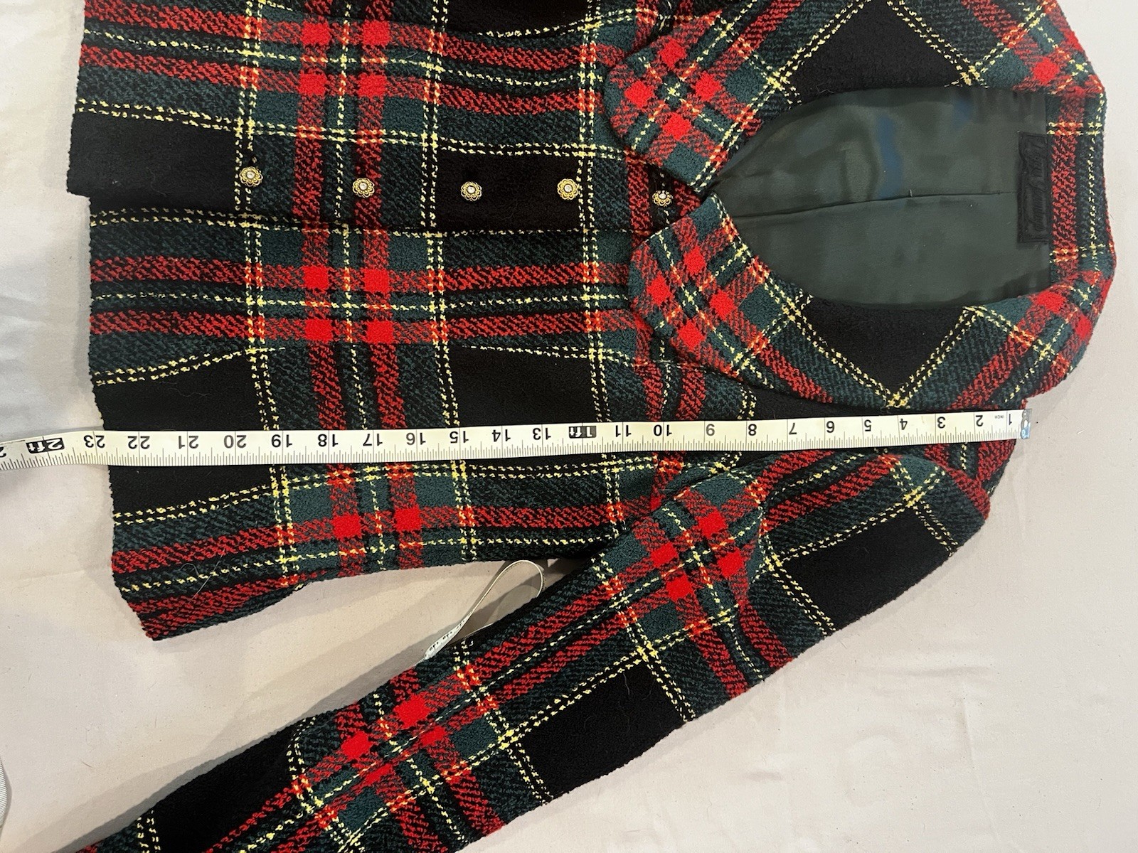 Peggy Jennings Vintage Skirt Suit — Black, Red, Green, Yellow Plaid –Tailored