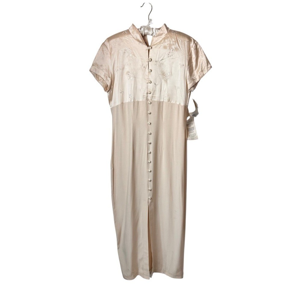 Vintage Wild Rose Cream elegant satin maxi dress 10 wedding guest bridal NOS