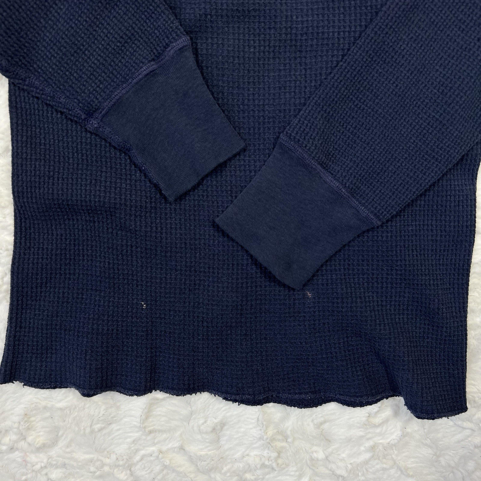 Vintage 70s 80s Gap Waffle Knit Thermal Long Sleeve Shirt L Navy Blue USA Made