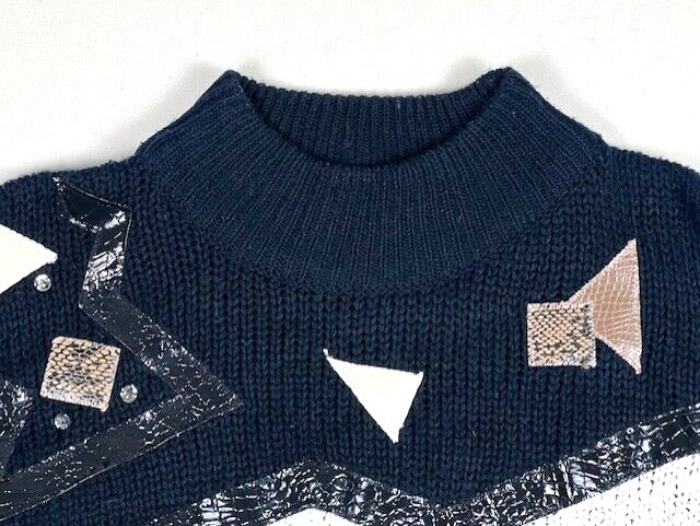 Vintage Jamie Scott 1980s Geometric Abstract Sweater Black Metallic Knit Sz L