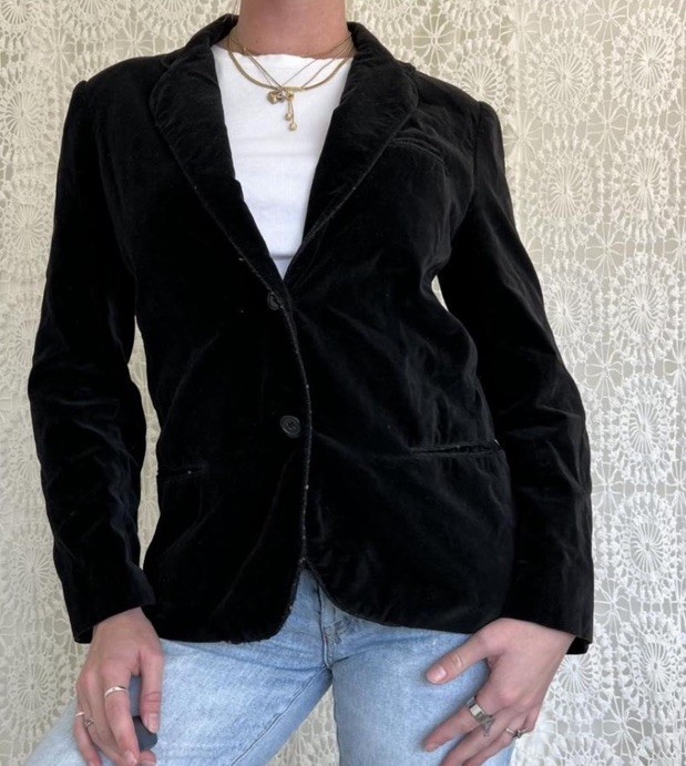 Vintage Black Velvet Blazer Happy Legs Size 11 Made In Hong Kong
