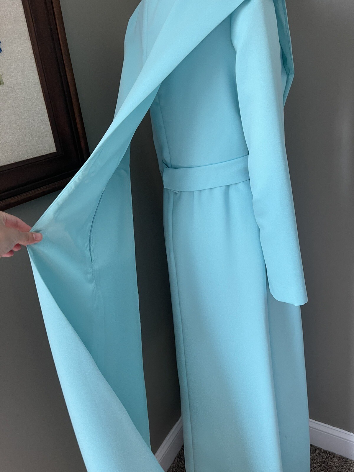 Vintage 1950s -60s Formal Gown Dress Teal Blue Embellished Crystals Horror Movie
