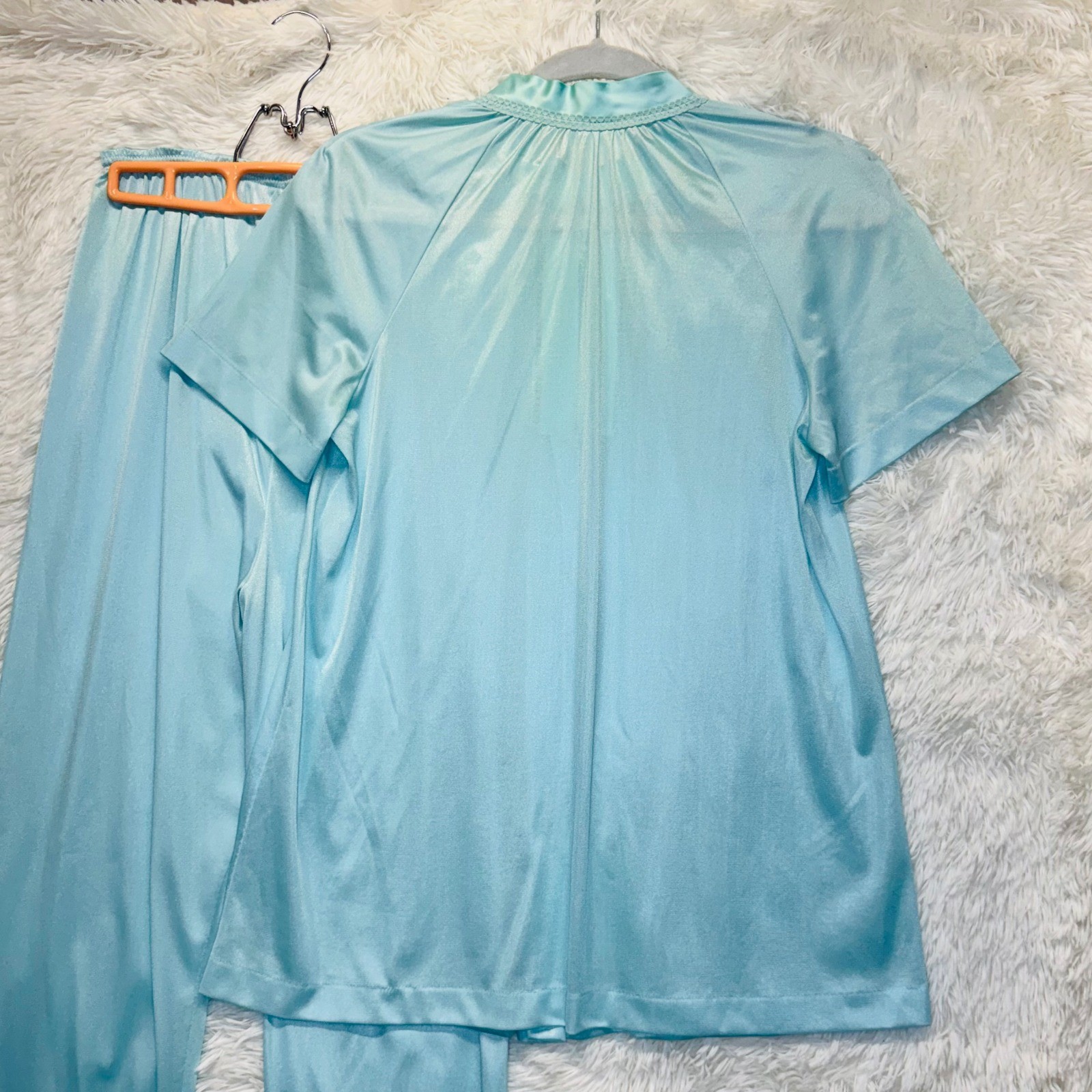 Vintage Gossard Blue Satin Pajama Set Small ILGWU Union Made Loungewear