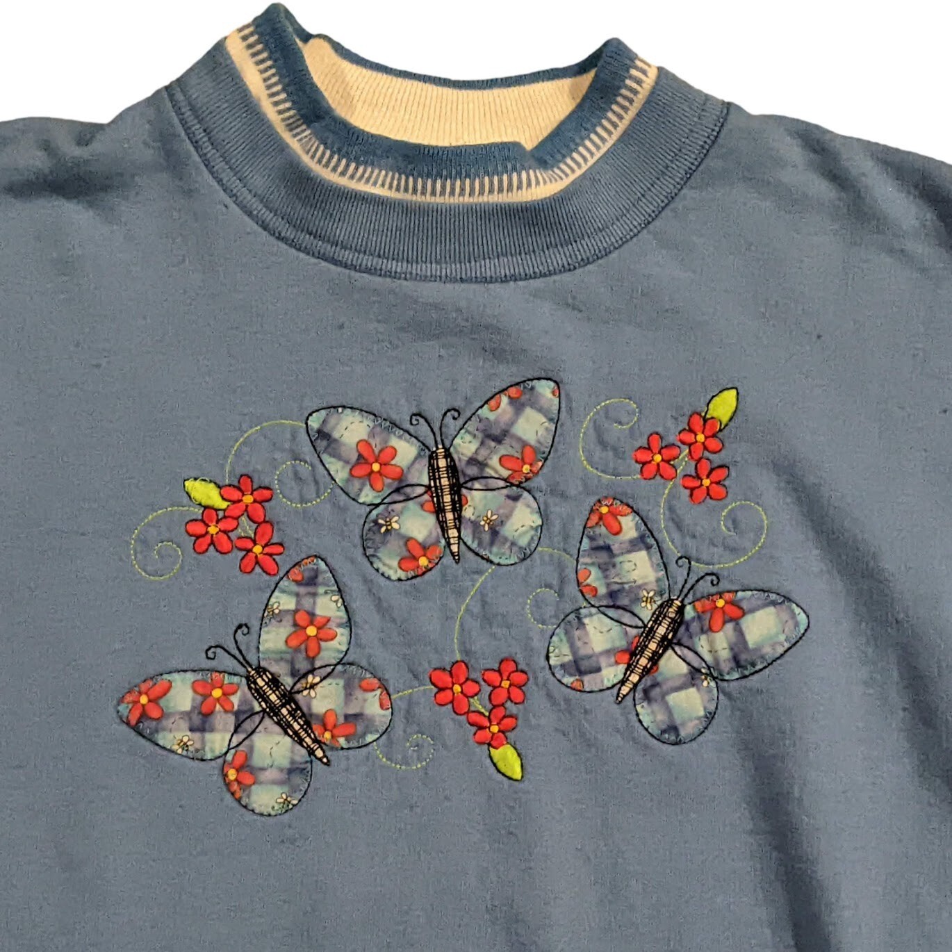 Vintage 1980s Top Stitch by Morning Sun Blue Butterfly Small Crewneck Sweatshirt