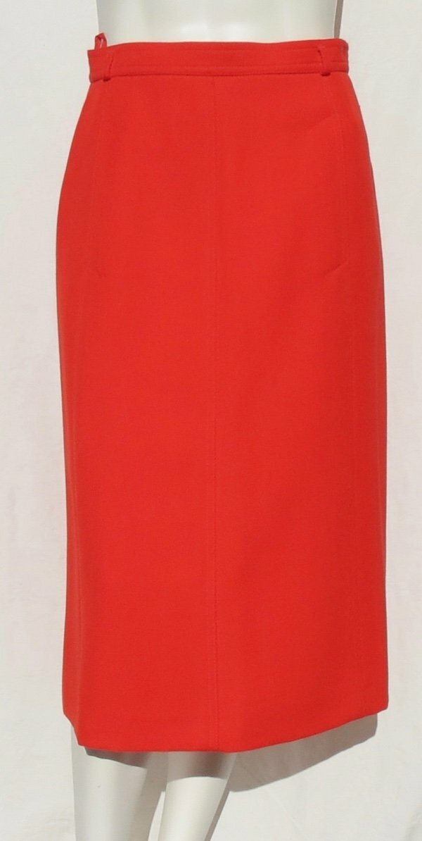 Vintage BOGNER Women’s Bright Red Wool A Line Midi Skirt sz 38 4 6 Pockets as is