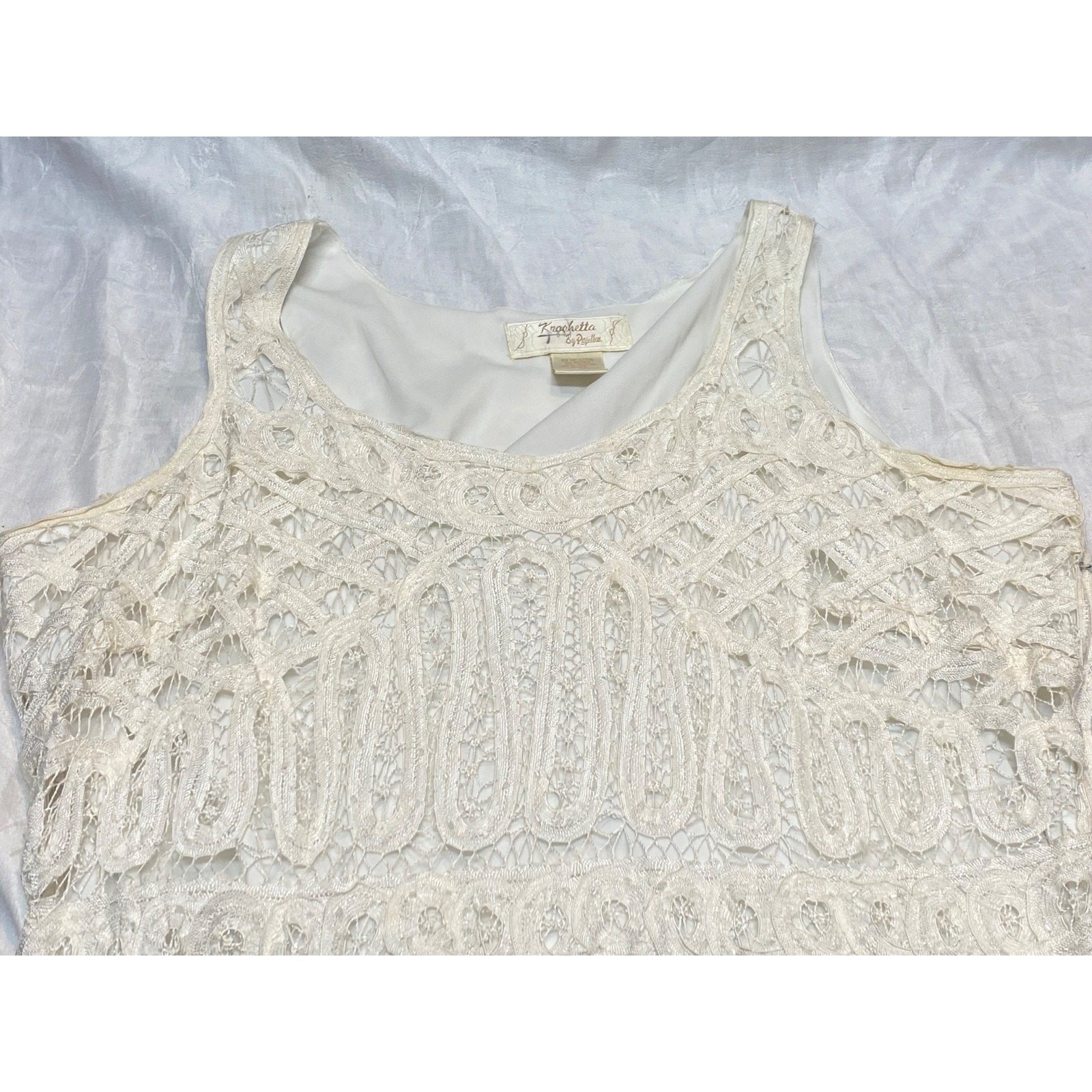 Vtg Y2K Kroshetta By Papillon Ivory Crochet Knit Midi Dress Sz XL