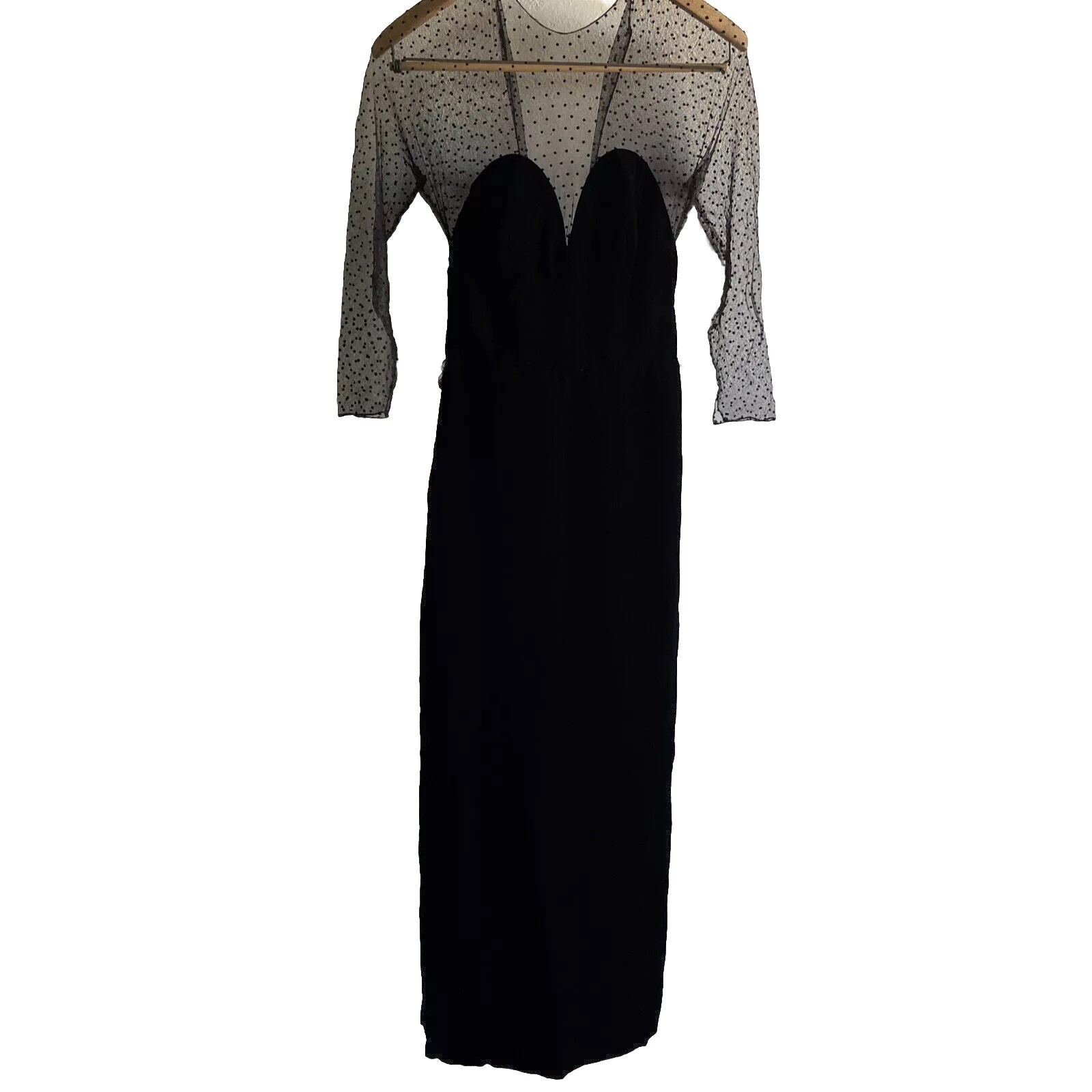 Vtg Jill Richards Lace Blk Velvet Sheer Sm Old Money Sexy Dress Classic Timeless
