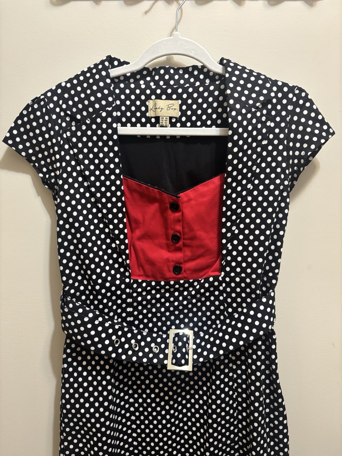 Lindy Bop Polka Dot Rockabilly Dress US 12 Retro Pin Up Swing Belted