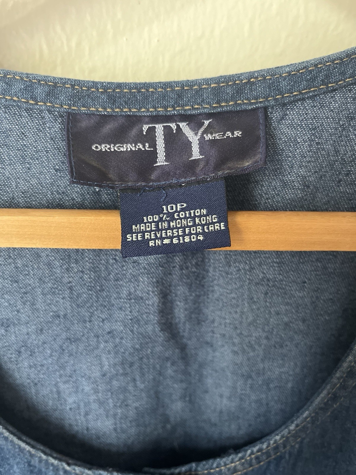 90s Original TY Wear Denim Jumper Modest Dress 10 Petite adjustable back career