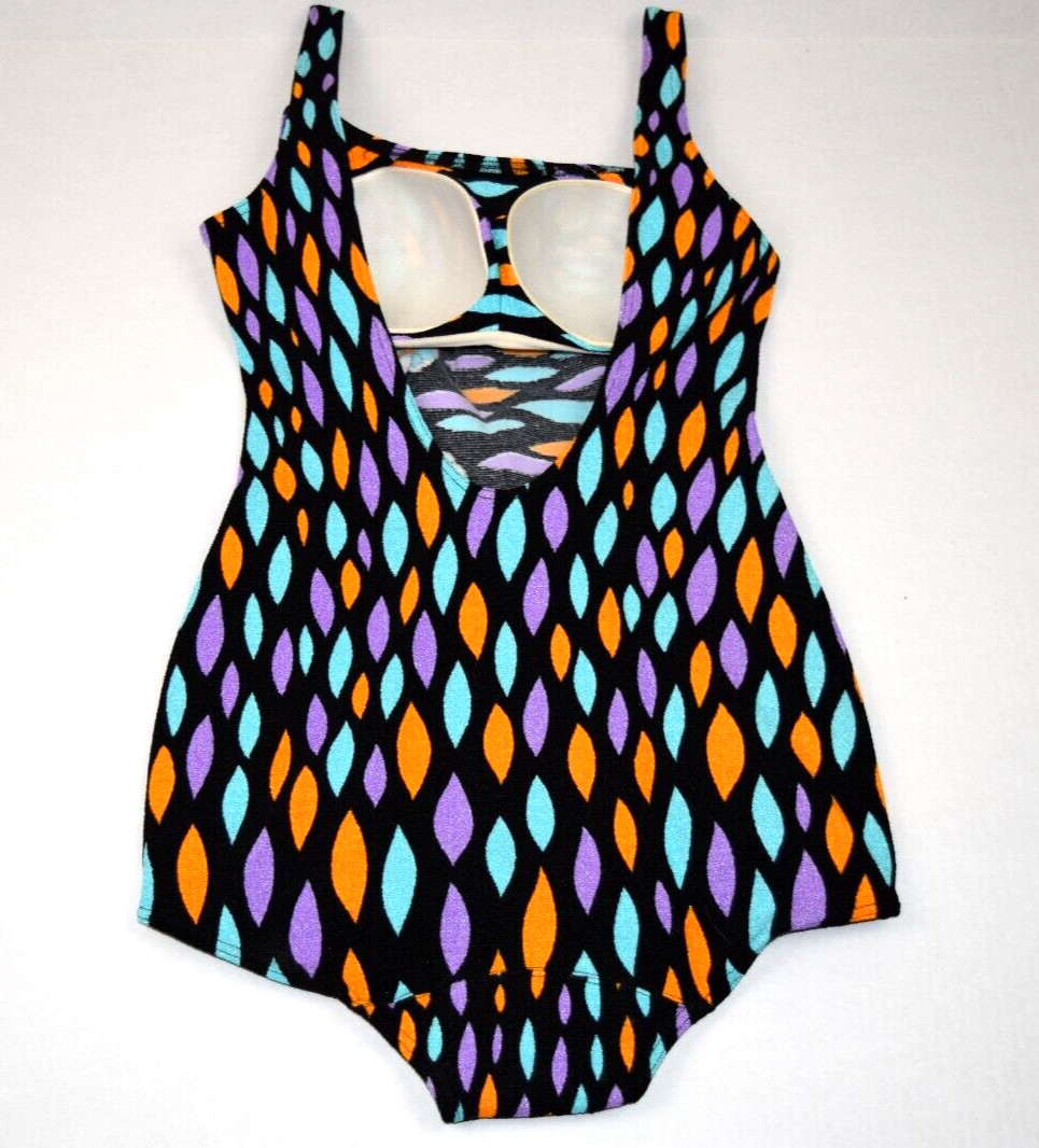 Vintage Swimsuit Gottex Size S/M 60s Fluorescent Mod Floral Surfboard Shapes