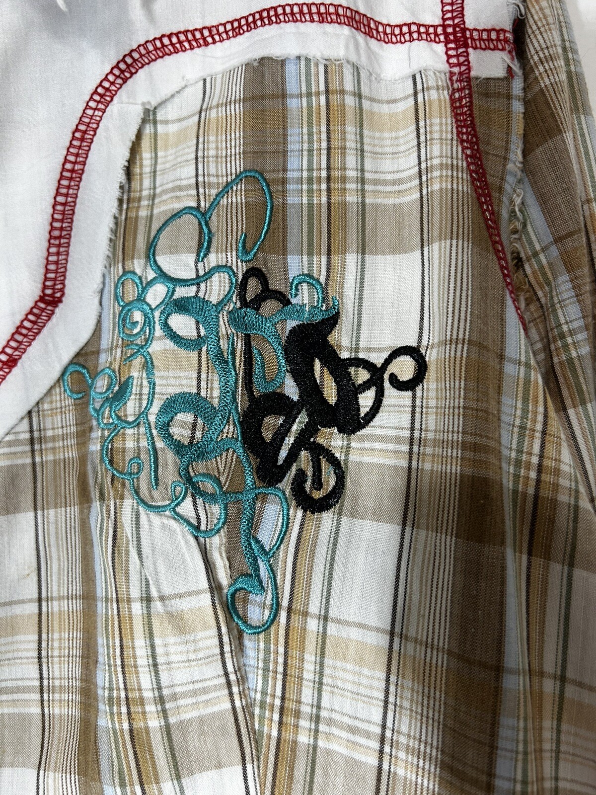 Vintage Oliver Western Southwest Embroidered 100% Cotton Raw Hem Shirt Size L