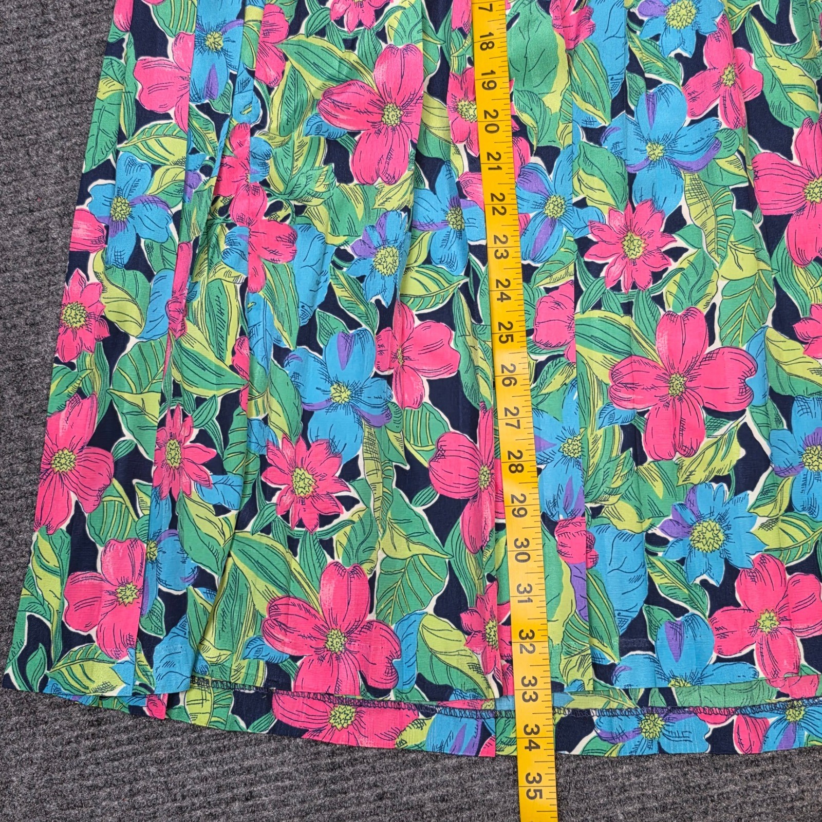 Vintage Koret Floral Midi Skirt Women’s Size 20W Green Pink Navy Blue Pleated