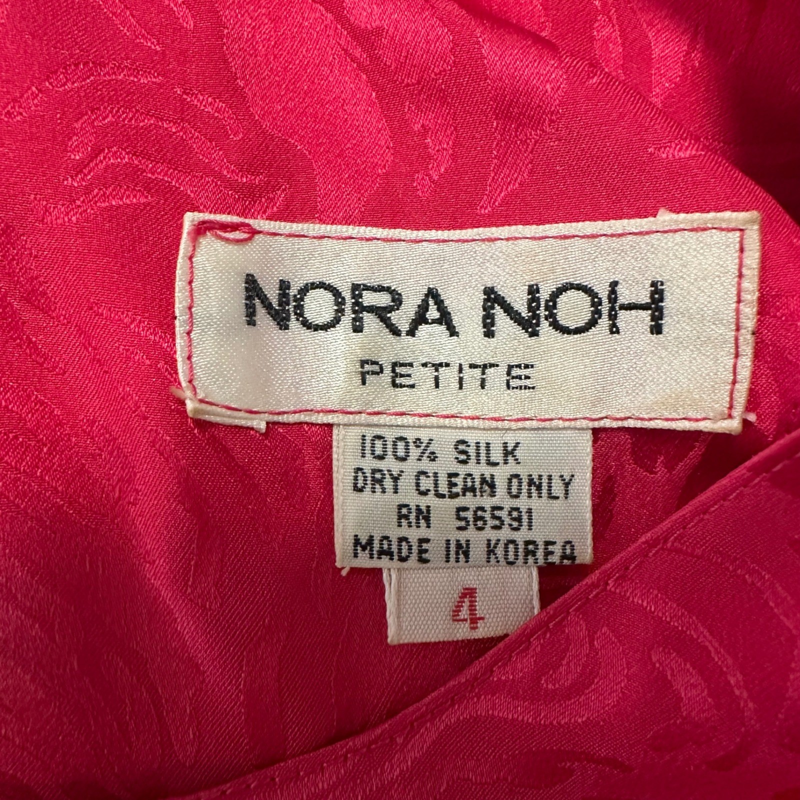 Nora Noh Silk Jacquard Midi Dress Womens 4P Fuchsia Pink Vintage Ruffle 80s