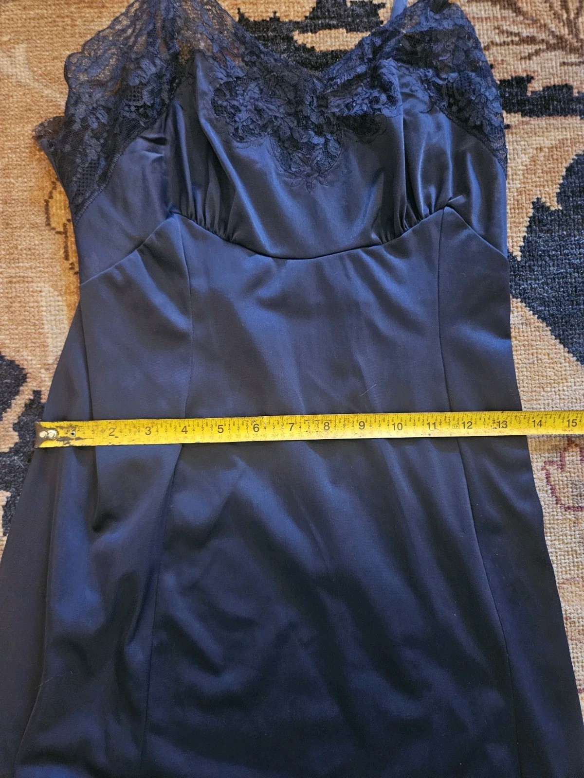 Vintage 1970’s Larose Lace Spaghetti Strap Blue Night Gown – Size Reg 34