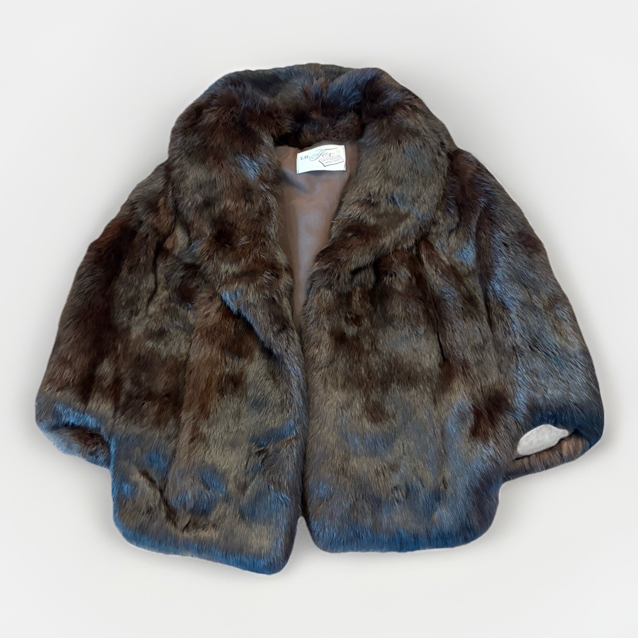 Vintage 50s I.R. Fox New York City Mink Fur Shawl Cover Dark Brown
