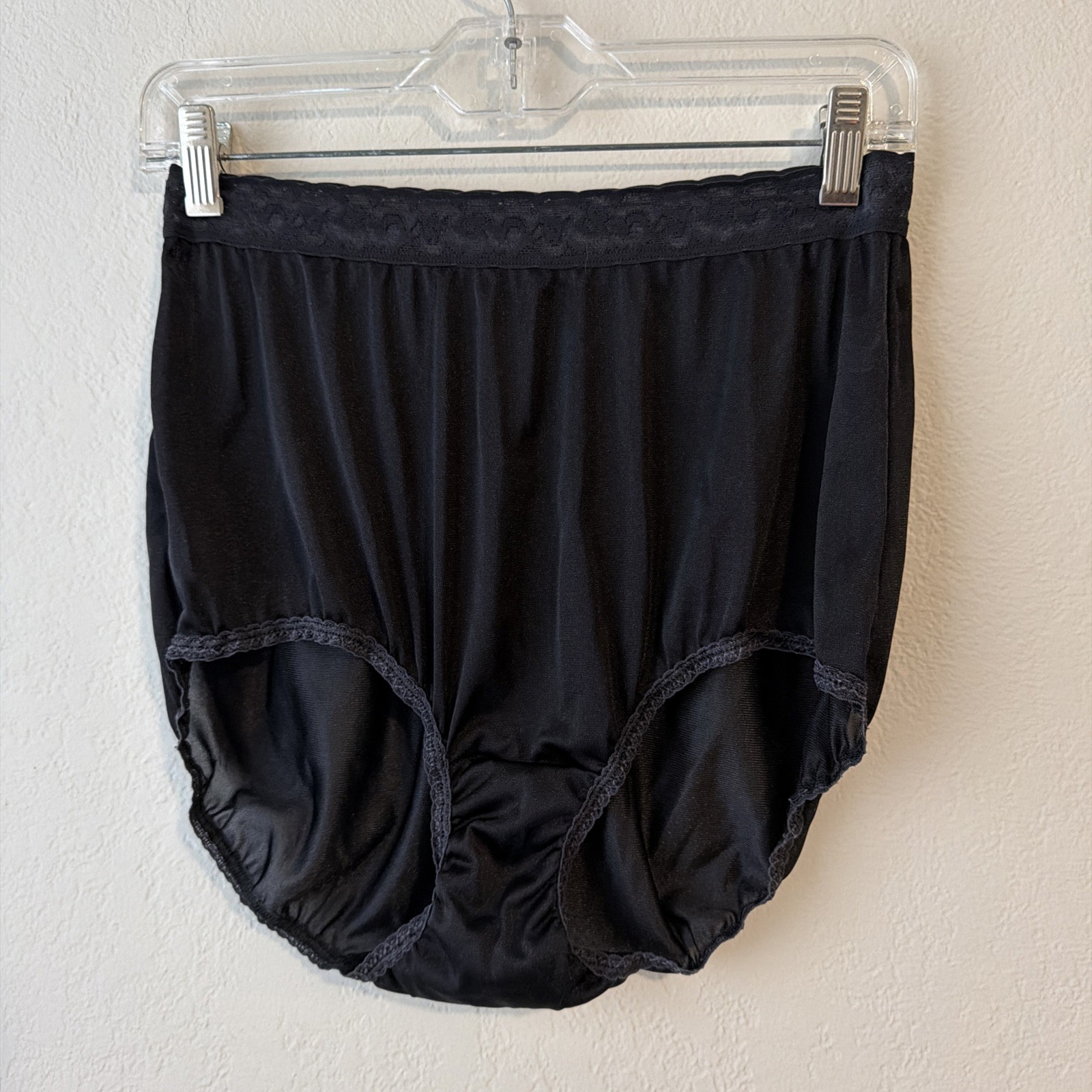 Vintage Hanes Black Panties Sheer Silky Nylon Women 10 2XL Mushroom Gusset Brief