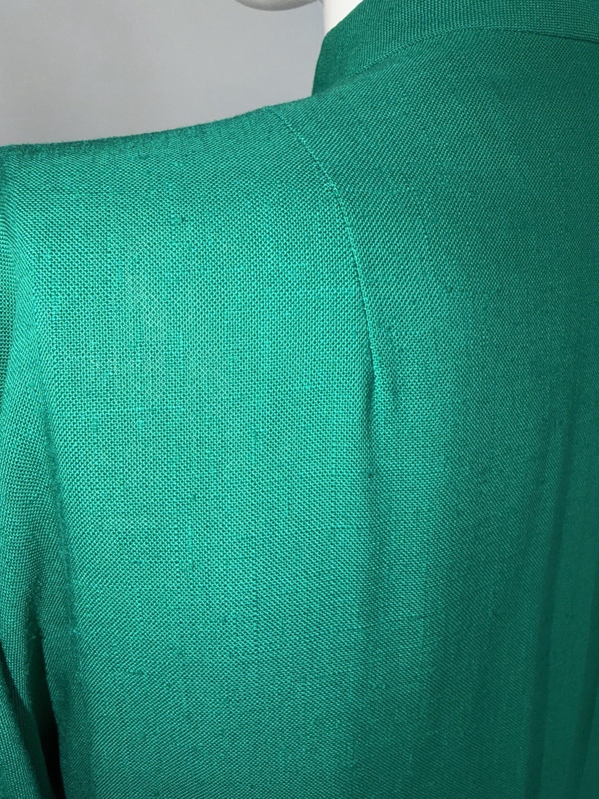 VTG 80s Pauline Trigere Bergdorf Goodman Emerald Green Maxi Textured Shirt Dress