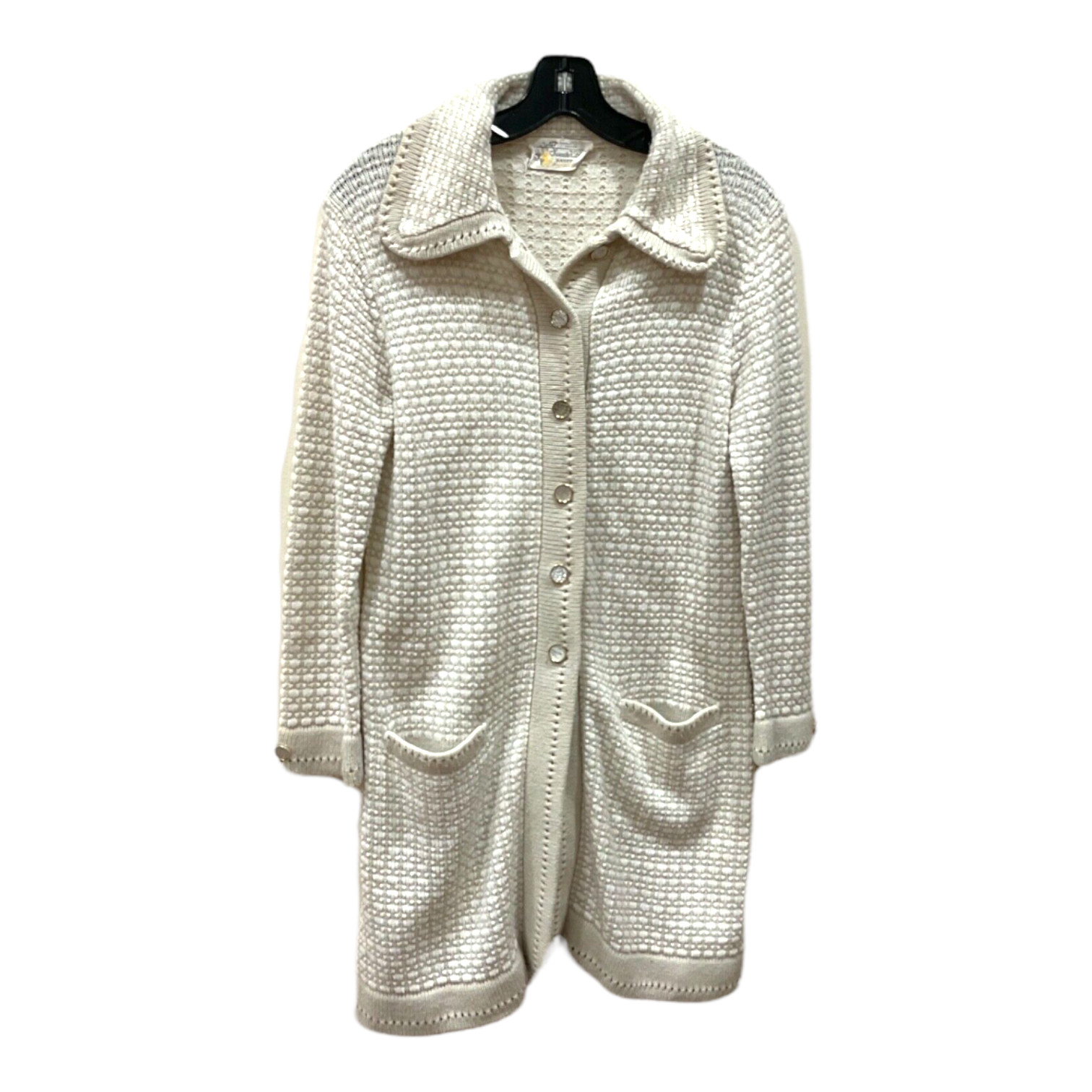 Bee by BANFF beige Sweater Cardigan Ivory knit button up sweater SZ S pocket vtg