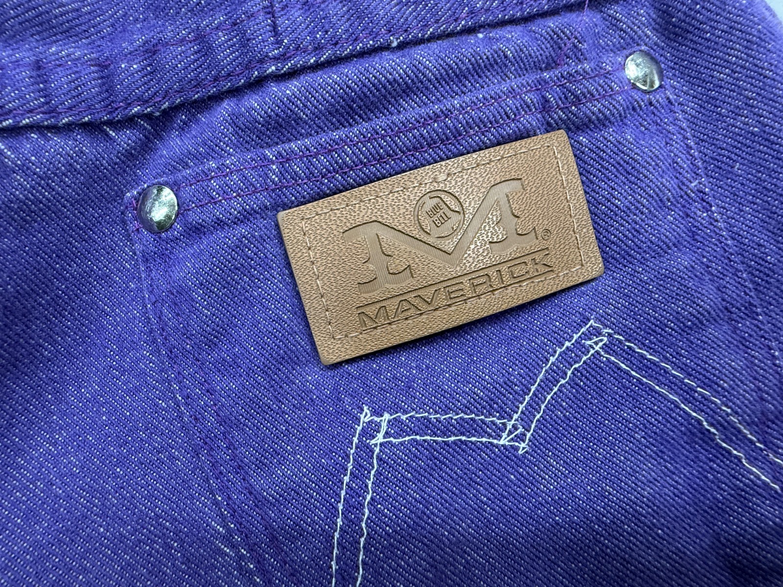 Vintage 1970s Maverick Blue Bell Purple Denim Jeans High Rise Bell Bottom USA 18