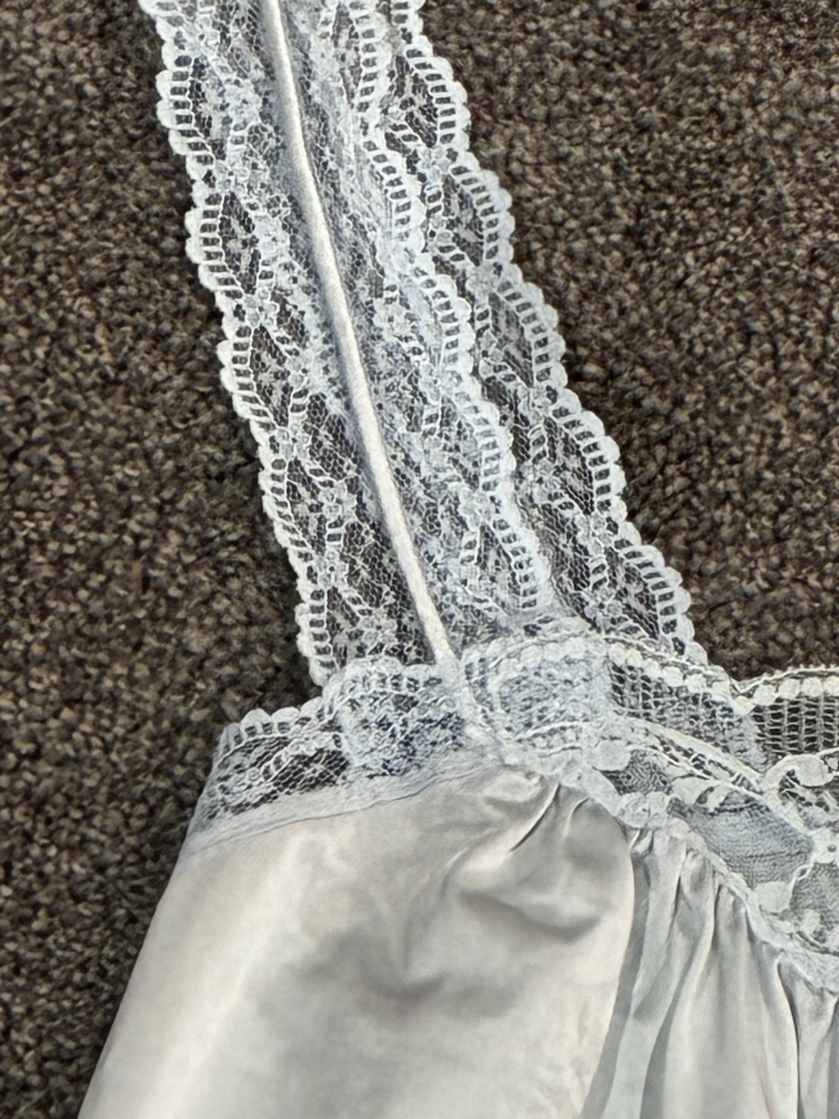 Vintage Long Blue Shadowline Sleeveless Nightgown Lace Neckline MED