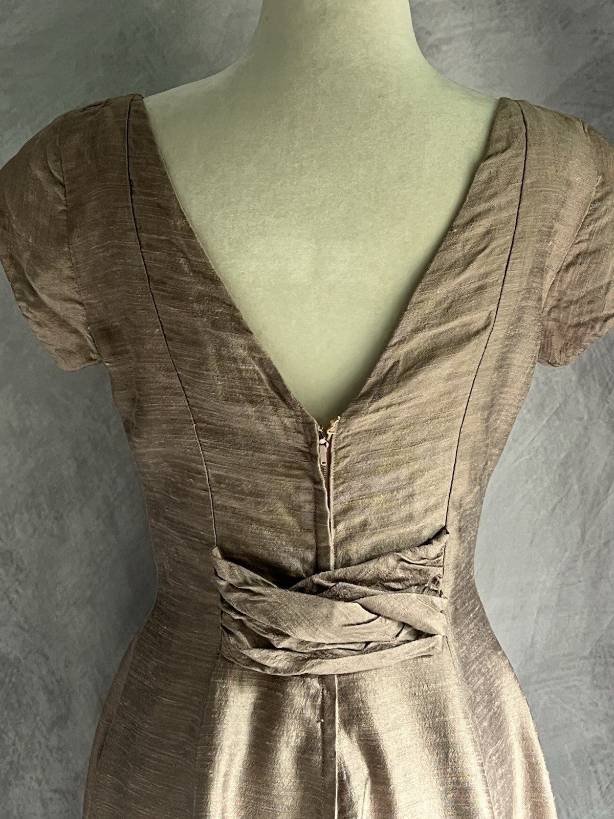 Vintage 1950s Mauve Pink Shantung Raw Silk Fit & Flare Skirt Party Dress Lace S