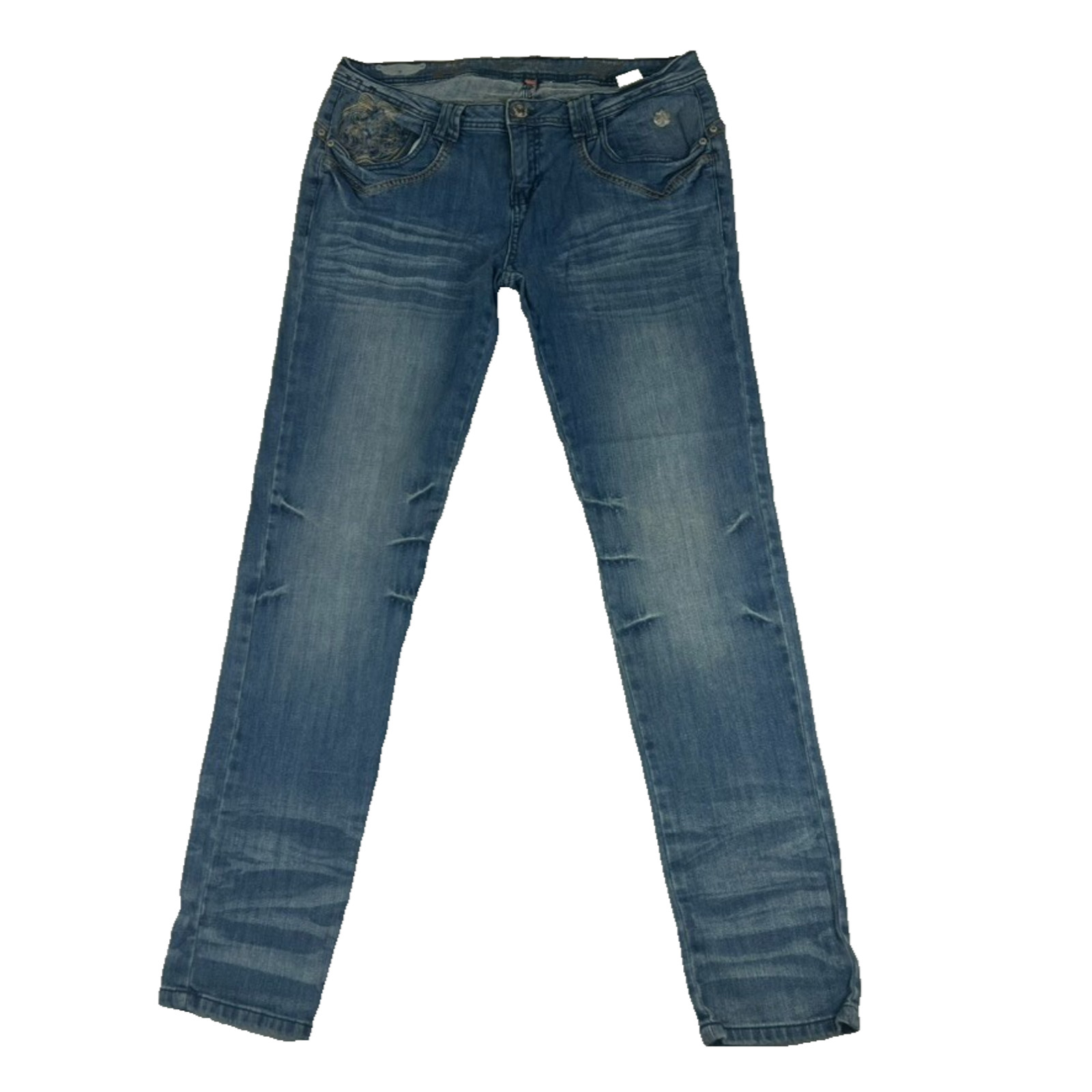 Apple Bottom Jeans Women’s Size 13/14 Distressed Blue Denim Embellished Pocket