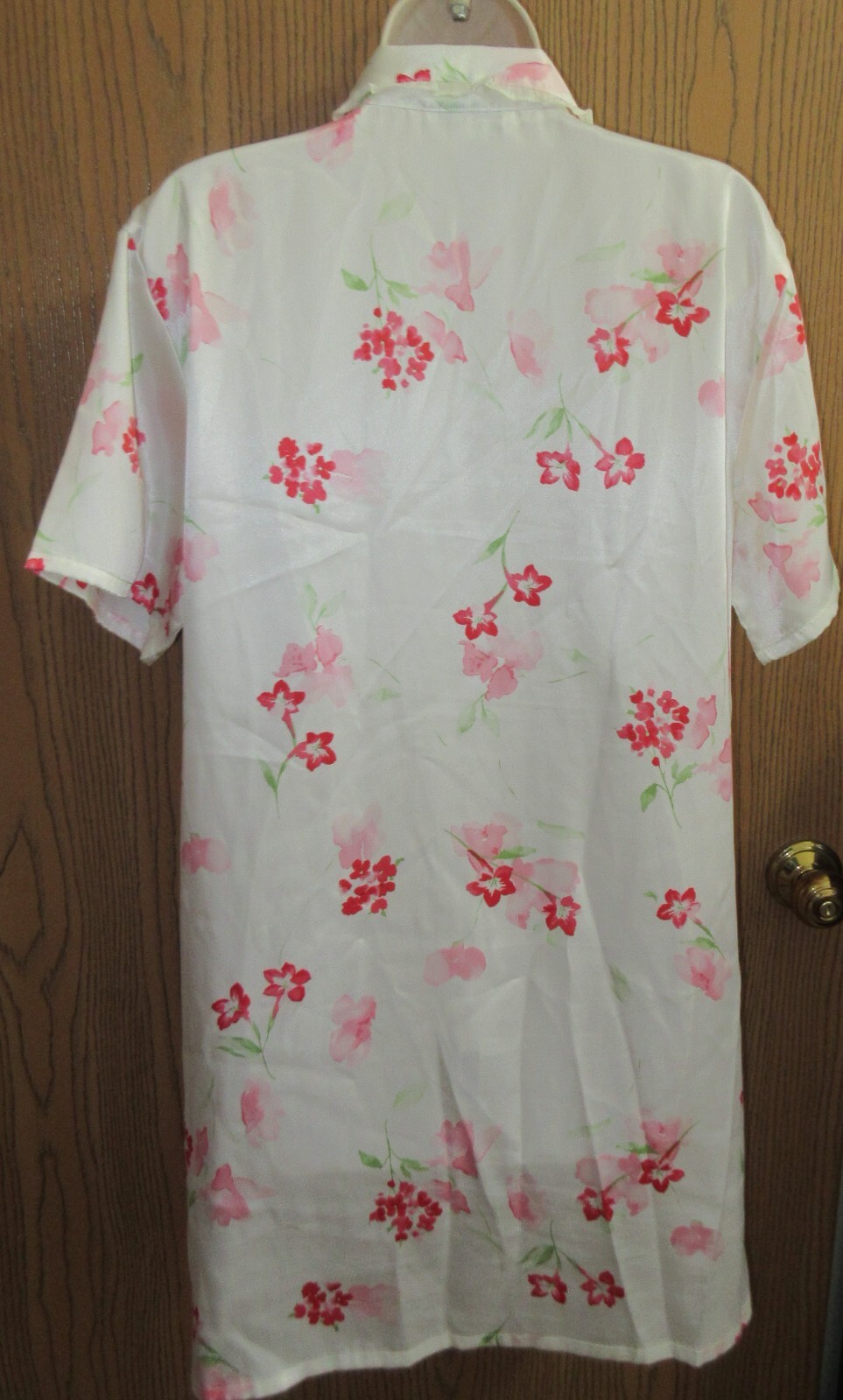 vintage MORGAN TAYLOR PINK FLORAL poly satin sleep shirt nightgown sz L