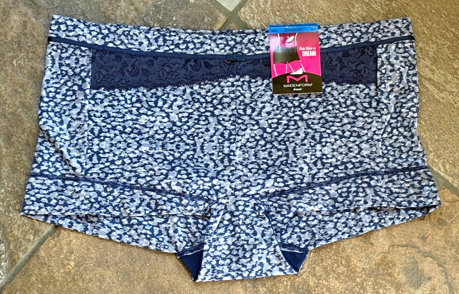 MAIDENFORM 8/XL Navy Lace Waist DREAM Boyshort Panties #40774 NWT