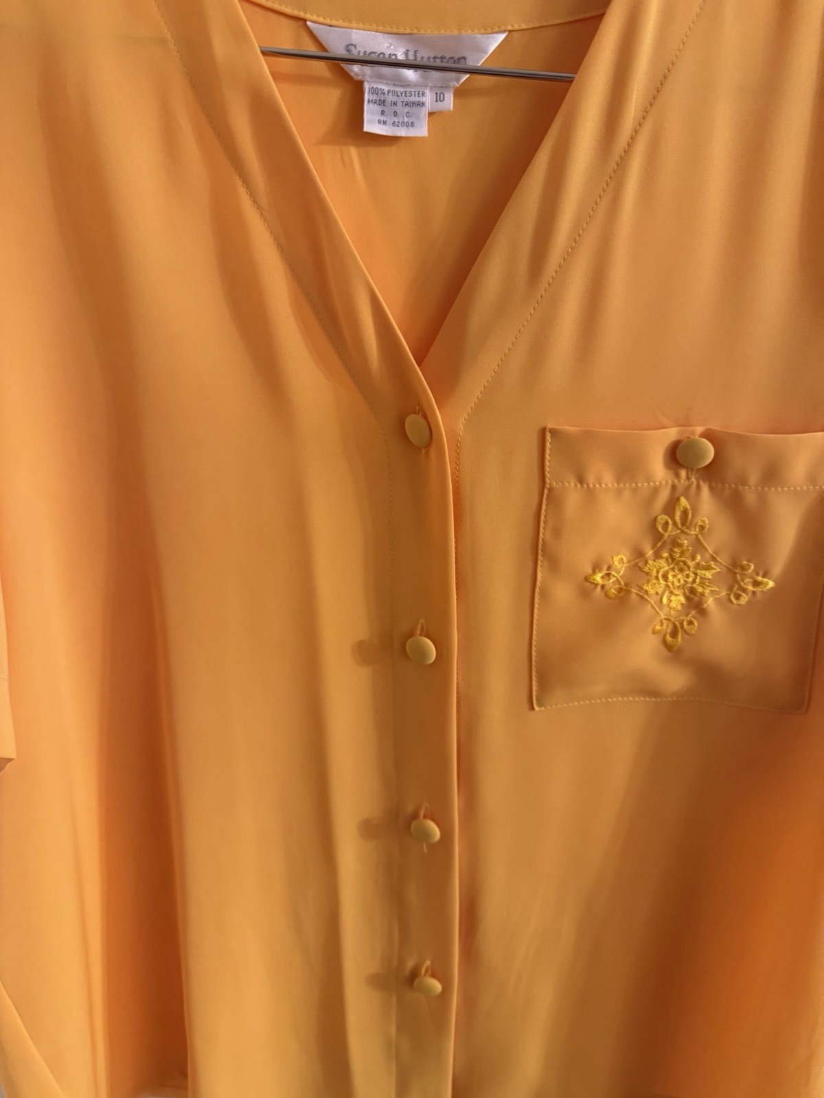 Vintage Susan Hutton Size 10 Short Sleeve Button Up Blouse Taiwan Harvest Gold