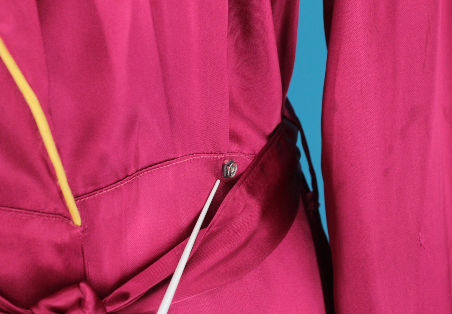 VTG Women’s 40s Magenta W/ Yellow Trim Asian Robe Sz S 1940s Satin Rayon