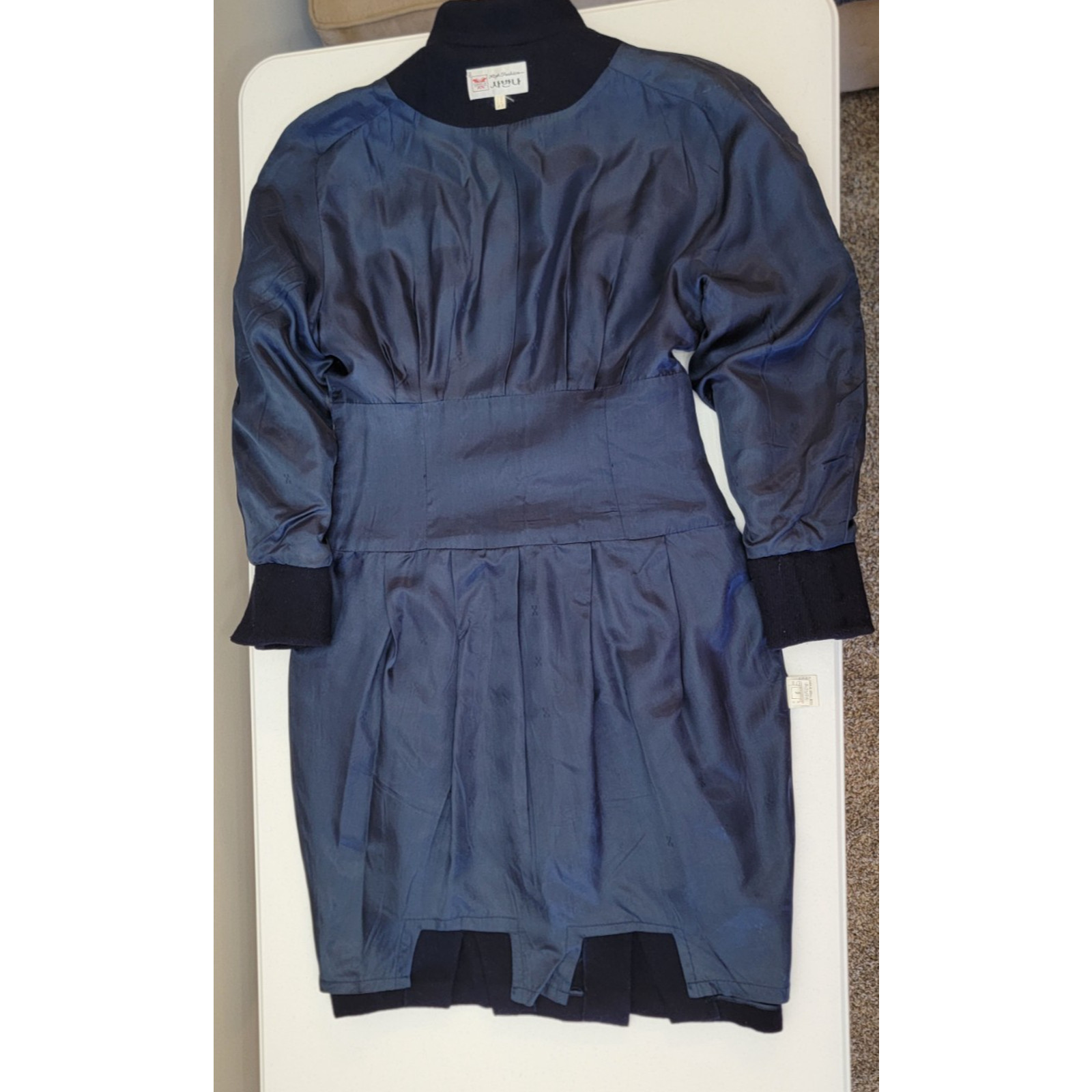Savanna Vintage 80s Wool Dress S Navy Blue 1940s Style Pencil Wiggle Midi Korean