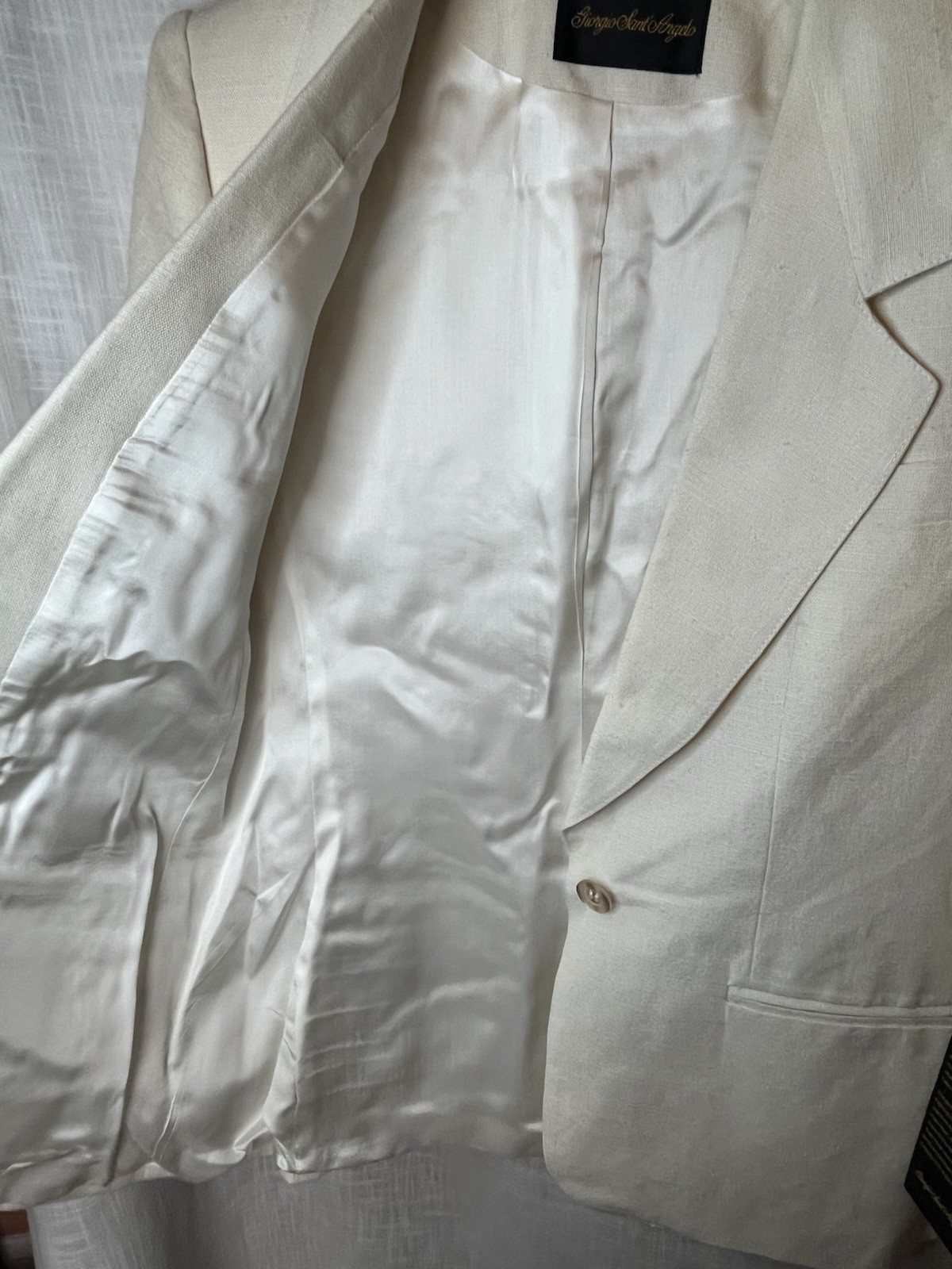 Vintage Giorgio St Angelo Cream Linen Blend Single Breast Blazer Womens 6 FLAW