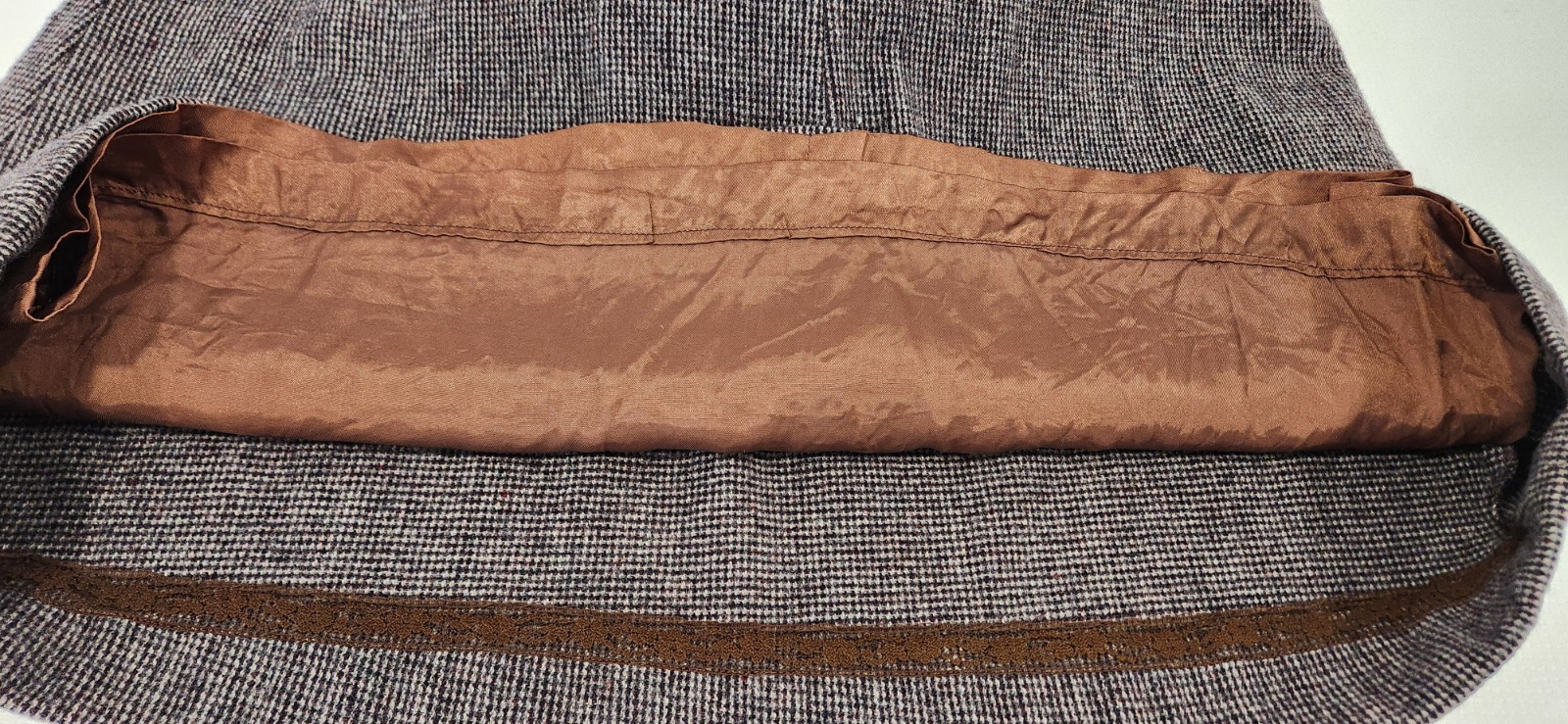 Vintage 70s Pura Lana Vergen Women Brown Skirt Tweed Midi 100% Pure New Wool