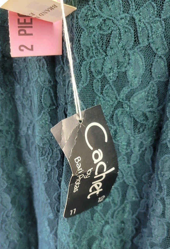 NWT Vintage Cachet by Bari Protas Green lace women’s Skirt Top Jacket Set 11/12