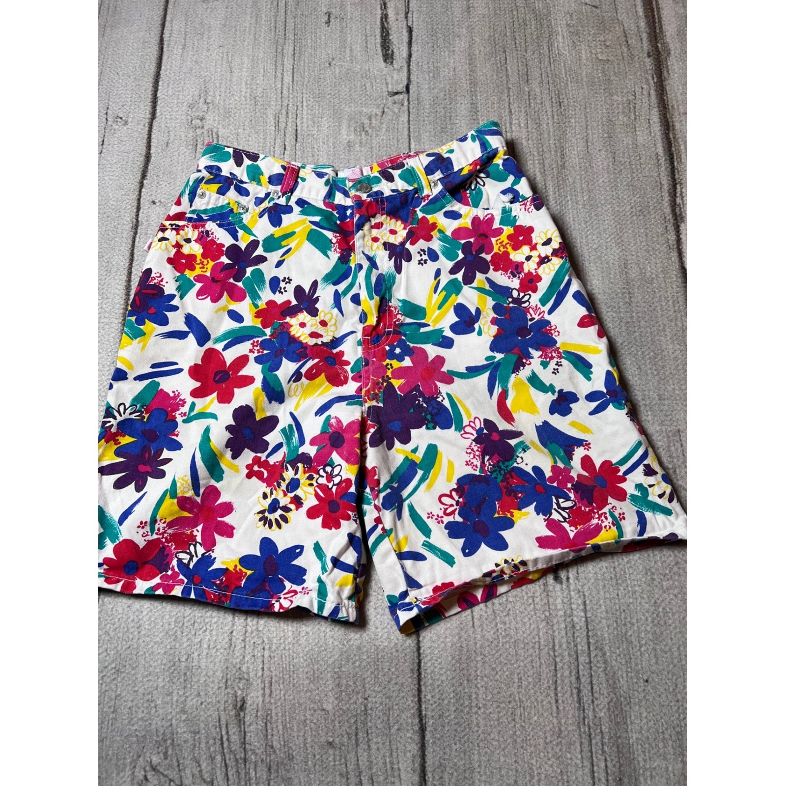 Sasson Vintage 90s Floral Shorts Women 11 Multicolor High Waisted Boho Retro